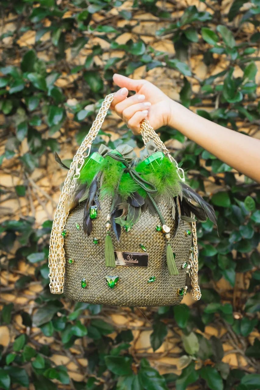 Ella Green Straw Bag — view 1